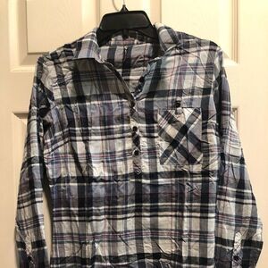 Kuhl Spektra Plaid Tab Roll Sleeve Popover Top Size M